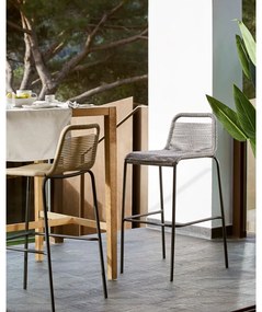 Sivá barová stolička s oceľovou konštrukciou Kave Home Glenville, výška 62 cm