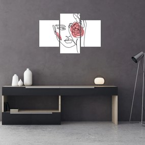 Obraz - Line art tvár s ružou (90x60 cm)