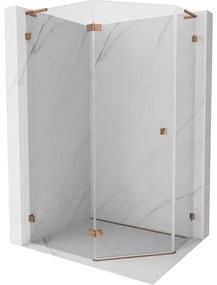 Mexen Lunar, L päťuholníkový sprchový kút naklápací doľava 90 x 80 cm, 8mm číre sklo, profil ružové zlato, 831L-090L-080P-60-00-L