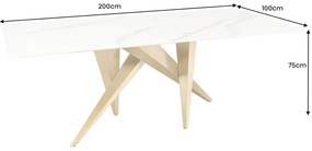 Jedálenský stôl ART LIVING 200 cm s keramickou doskou z bieleho mramoru a rámom v šampansko-zlatej farbe