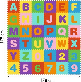 ECOTOYS Vzdelávacia EVA penová puzzle podložka 178×178 cm – 36 dielikov, písmená a čísla