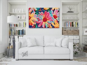 Gario Diamantové maľovanie Neónové kvety Rozmery: 60 x 40 cm, Rámovanie: Iba zrolované plátno, Diamanty: Okrúhle