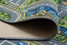 Detský koberec REBEL ROADS City life 97 Mesto, protišmykový - sivý