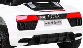 Ramiz Audi R8 na batérie pre deti Biela + diaľkové ovládanie + EVA + pomalý štart + MP3 LED