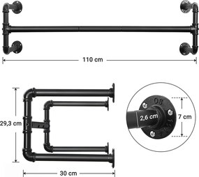 Nástenné vešiaky, sada 2 ks, industriálny dizajn, čierne