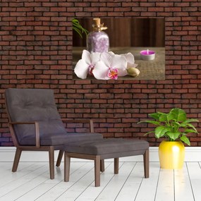 Obraz - Sviečka a orchidey (90x60 cm)