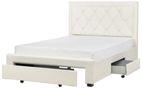 Zamatová posteľ s úložným priestorom 140 x 200 cm krémová LIEVIN Beliani