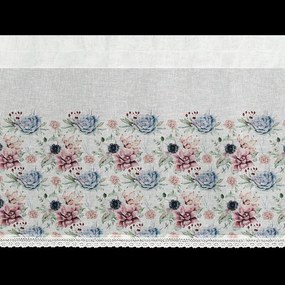 Dekorstudio Kuchynská záclonka DORA zdobená kvetinovou potlačou a čipkou 150 x 60 cm