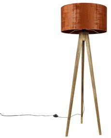 Rustikálny trojnohý vintage drevený s červeným tienidlom 50 cm - Tripod Classic