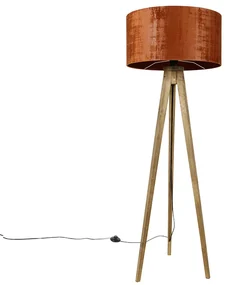 Rustikálny trojnohý vintage drevený s červeným tienidlom 50 cm - Tripod Classic