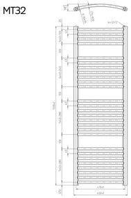 Mereo, Vykurovací rebrík 450x1690 mm, oblý, biely, MER-MT33