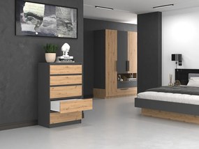 Komoda Musecalo 4 (antracit + dub artisan). Akcia -18%. Vlastná spoľahlivá doprava až k Vám domov. 1132795
