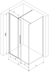 Mexen Velar, sprchový kút s posuvnými dverami 150(dvere) x 75(stena) cm, 8mm číre sklo, zlatá lesklá, 871-150-075-01-50