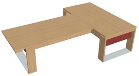 Stôl Verno+ S 200 x 300 cm s rokovacím prvkom, dub svetlý / červená