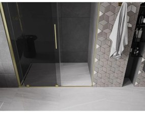 Mexen Velar, posuvné sprchové dvere do otvoru 130 cm, 8mm šedé sklo, zlatá matná, 871-130-000-41-55