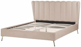 Zamatová posteľ s USB portom 160 x 200 cm sivobéžová MIRIBEL Beliani