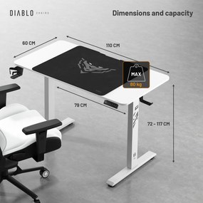 Výškovo nastaviteľný stôl Diablo X-Tensio 1100 biely