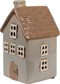 Šedý keramický svietnik na čajovú sviečku domček Amster Village - 9*9*16 cm