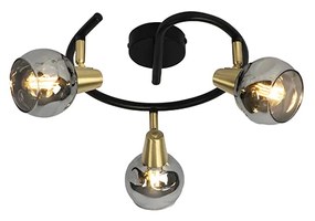 Stropná lampa čierna 44,5 cm s dymovým sklom 3-svetlo - Vidro
