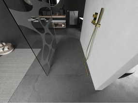 Mexen Kioto, sprchová zástena Walk-In 100 x 200 cm, 8mm číre sklo biely vzor, zlatý matný profil, 800-100-002-55-97