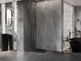 Mexen Lunar-B, výklopný sprchový kút ľavý 80 x 70 cm, 8mm číre sklo, zlatý kartáčovaný - 832-080-070-55-00-L