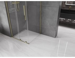 Mexen Velar L, sprchový kút s posuvnými dverami 120 x 120 cm, 8mm číre sklo, zlatá lesklá, 871-120-120-03-50