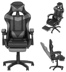 Kancelárska herná stolička s nastaviteľnou opierkou nôh - čierno-sivá