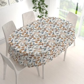 Biante Dekoračný oválny obrus Porto PRT-009 Modro-hnedé listy na režnom 100x140 cm