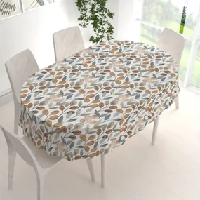 Biante Dekoračný oválny obrus Porto PRT-009 Modro-hnedé listy na režnom 120x140 cm