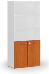 Kombinovaná kancelárska skriňa PRIMO WHITE, dvere na 2 poschodia, 800 x 420 x 1781 mm, biela/čerešňa
