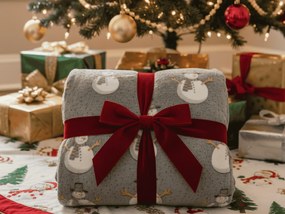 Svietiaca vianočná mikroplyšová deka SNOW BUDDY, sivá Rozmer: 150 x 200 cm