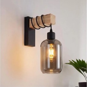Brilagi - Nástenné svietidlo WOOD GLASS 1xE27/60W/230V borovica/čierna/dymová sivá