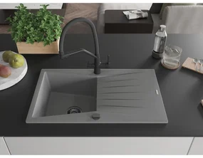 Mexen Cesar, 1-komorový granitový drez 775x470x190 mm a drezová batéria Duo, šedá, 6514-71-671701-70-B