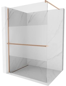 Mexen Kioto+, sprchová zástena Walk-In s poličkou a vešiakom 140 x 200 cm, 8mm číre sklo-námraza, medený matný profil, 800-140-121-65-35