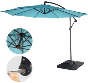 Slnečník Acerra Ø 3m polyester/oceľ - tyrkysovo-modrá so stojanom