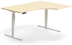 Výškovo nastaviteľný stôl QBUS, rohový, 1600x1200 mm, biely rám, breza