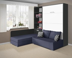 Nabytekmorava Sklápacia posteľ s pohovkou VS 21075 - 200x160 cm farba pohovky: Modrá, Typ farebného prevedenia: Bielá / dvere biele LESK