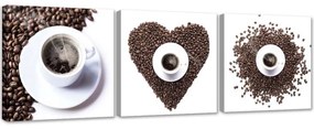 Obraz na plátně třídílný Srdce z kávových zrn - 120x40 cm