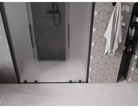 Mexen Velar L Duo, posuvné sprchové dvere do otvoru 140 cm, 8mm sklo námraza, čierna matná, 871-140-003-32-70