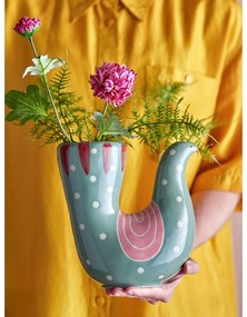 Zelená ručne maľovaná váza z kameniny (výška 19 cm) Trudy – Bloomingville
