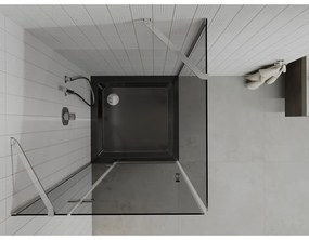 Mexen Roma, sprchový kút s krídlovými dverami 80 (dvere) x 80 (stena) cm, 6mm šedé sklo, chrómový profil + slim sprchová vanička čierna + chrómový sifón, 854-080-080-01-40-4070