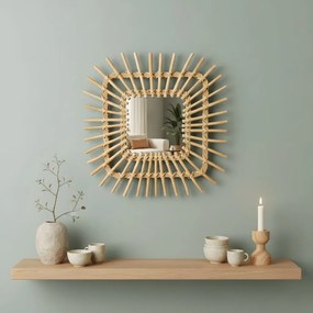 Tutumi Tutumi, nástenné zrkadlo Boho 45x45 cm QDJ071, svetlá hnedá, HOM-02818