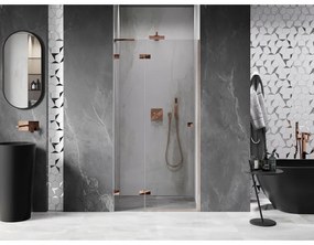 Mexen Lunar L, výklopné sprchové dvere ľavé 85 cm, 8mm číre sklo, ružové zlato profil, 834L-085-000-60-00-L