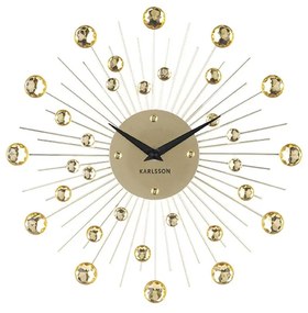 Nástenné hodiny Sunburst stredné zlaté krištály ∅ 30 cm