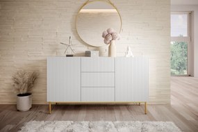 Komoda Nicole 150 cm s 3 zásuvkami - biely mat / zlatá