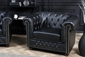 Kreslo CHESTERFIELD 110 cm matné čierne, syntetická koža