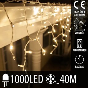 Vianočná led svetelná záclona vonkajšia - programy - časovač + diaľkový ovládač - 1000led - 40m teplá biela