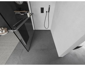 Mexen Kioto+, sprchová zástena Walk-In s poličkou a vešiakom 130 x 200 cm, 8mm číre sklo čierny vzor, grafitový profil, 800-130-121-66-70