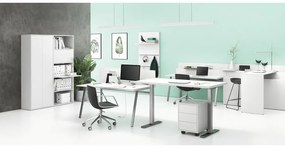 PLAN Kancelársky písací stôl DOUBLE LAYERS, posuvná vrchná doska, s prepážkami, biela