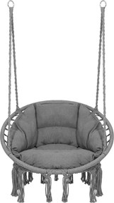 Springos Bocianie hniezdo so strapcami – závesné kreslo s vankúšom grafit SPR0046